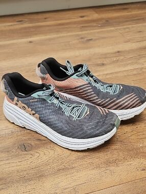 Hoka One One Women's Gray Coral Athletic Shoes with Mint Accents